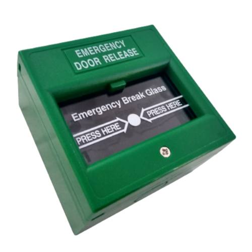 Boton De Salida Verde Rotura De Cristal Para Control De Accesos