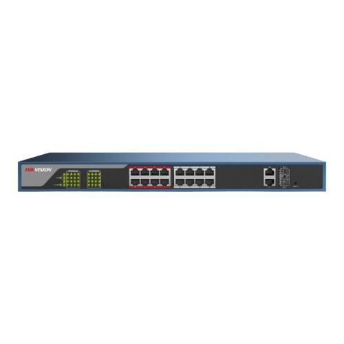 Switch Poe 16 + 2 Puertos Combo 16 X 100 Mbps Poe Ports, And 2 X 1000 Mbps , 230w, Administrable Web Marca Hikvision