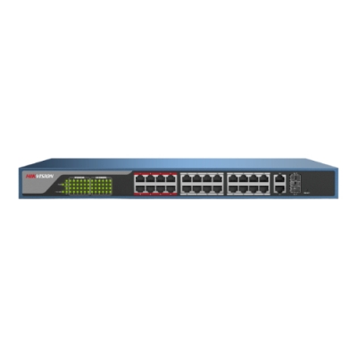 Switch Poe 24 + 2 Puertos Combo 16 X 100 Mbps Poe Ports, And 2 X 1000 Mbps , 370w, Administrable Web Marca Hikvision